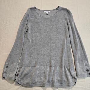 Calvin Klein Gray Long Sleeve Tunic Sweater Top CK Button Details Size S